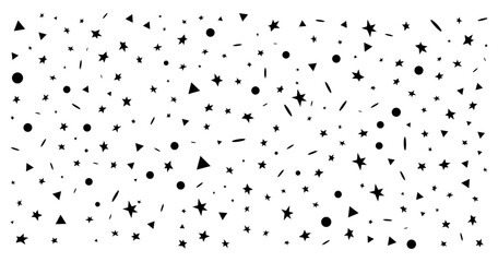 Hand drawn confetti of stars simple, sprinkle, seamless pattern on transparent background. Holiday birthday party invitation vector illustration.