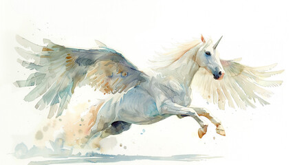 A watercolor depiction of a Pegasus the mythical winged horse