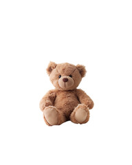 Obraz premium brown teddy bear in a felt hat sits on a white isolated surface, cute baby toy