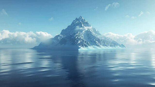 3D iceberg in an arctic financial seascape, where the tip signifies shortterm market fluctuations and the submerged portion represents longterm economic undercurrents , 3D render
