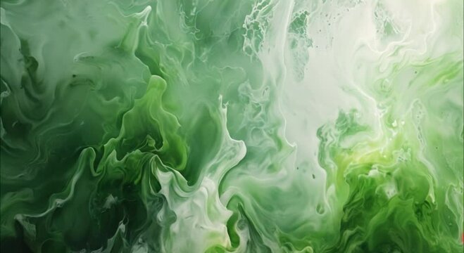 free flowing green and white paint marble background footage