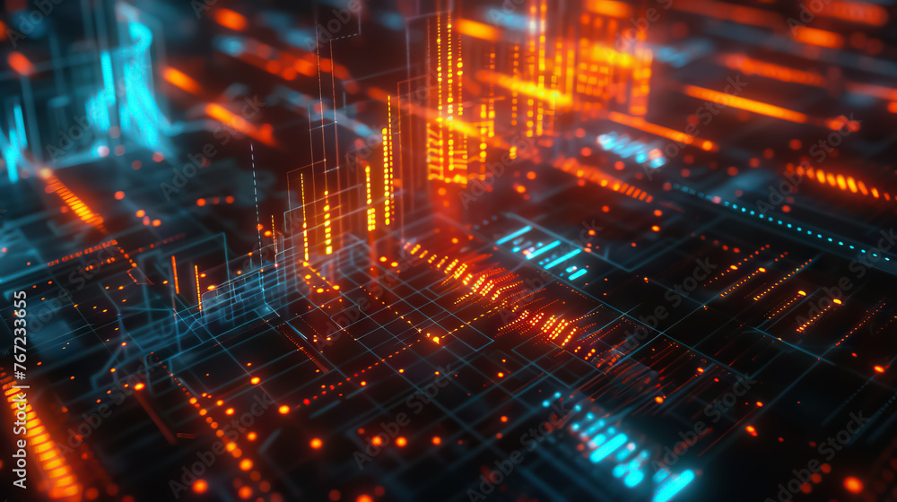 Poster Futuristic holographic interface with data analytics visualization