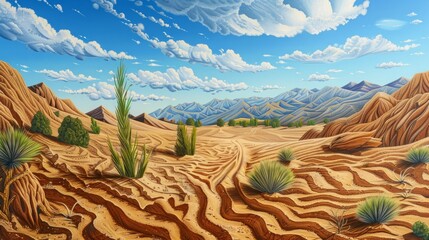 Desert Landscape With Mountains, outdoors