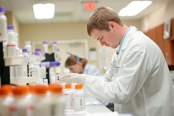 Pharmacist Evaluating Medications in Clinical Trial Lab