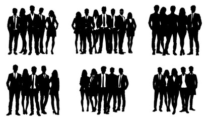 Business team silhouettes. Outline businessmen and businesswomen crew isolated, outlined professional corporate people group, company person drawing