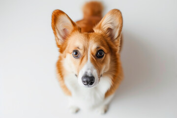 A Corgi dog quizzical look and pointy ears stand out, its intelligent eyes reflecting a playful and affectionate nature - obrazy, fototapety, plakaty
