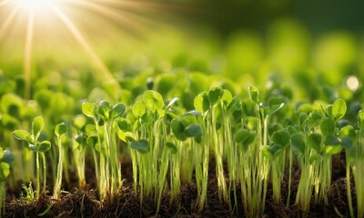 Green seedling, with sun rays and lens flare
