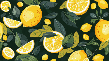 illustration with pencils of lemons with leaves in pop art style