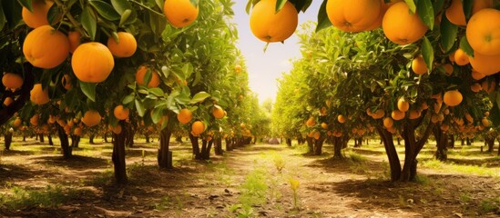 A field of oranges with trees in the background