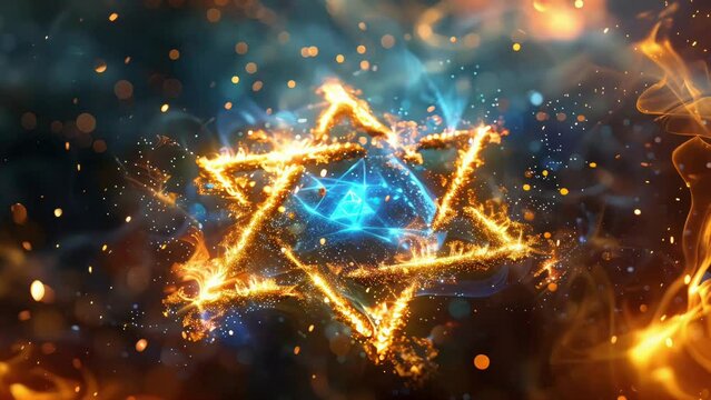 Jewish symbol, star of David inflames. Symbol of hope and fight