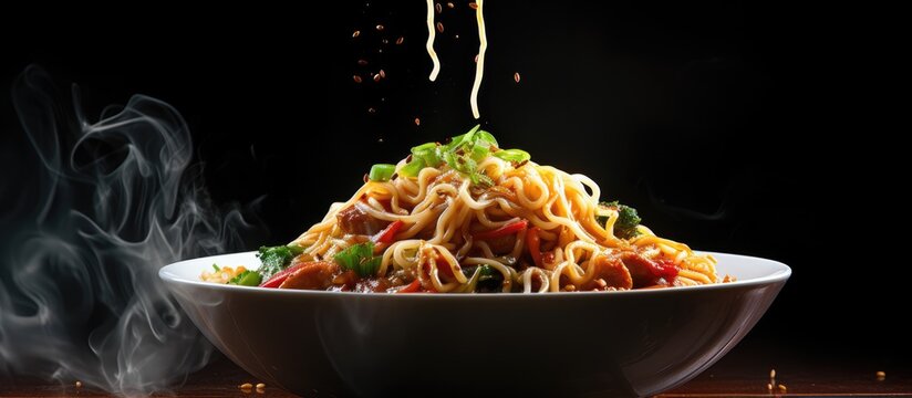 A bowl of noodles with a fork