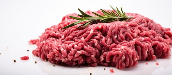 Close up of ground beef with a rosemary sprig