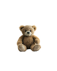 Obraz premium brown teddy bear in a felt hat sits on a white isolated surface, cute baby toy