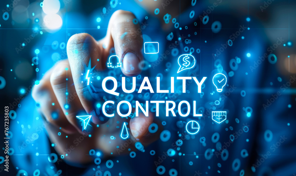Poster focused business expert enhancing quality control measures via interactive digital interface for sup