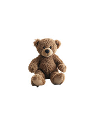 Obraz premium brown teddy bear in a felt hat sits on a white isolated surface, cute baby toy