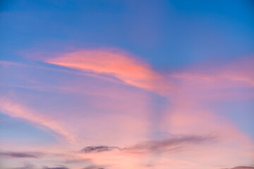 Naklejka na ściany i meble pink clouds at sunset, sunrise, magical, fantasy natural background, celestial landscape