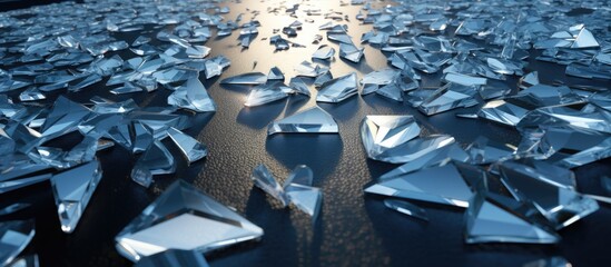 Broken glass pieces on a tabletop