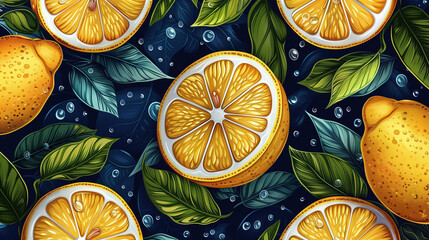 Lemon wallpaper illustration in pop art style with comics brush technique