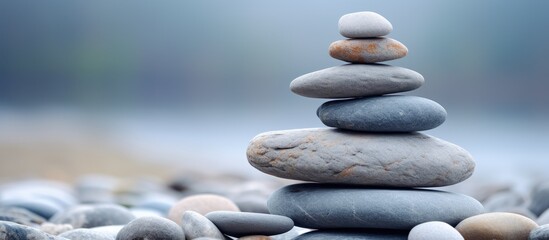 A close-up of a stack of stones on a seashore