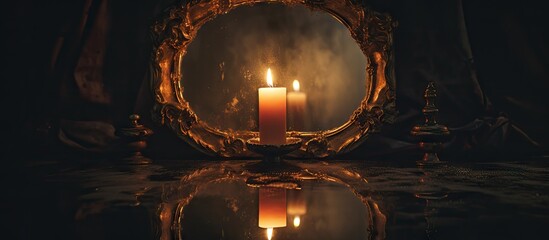 A candle reflected in a mirror