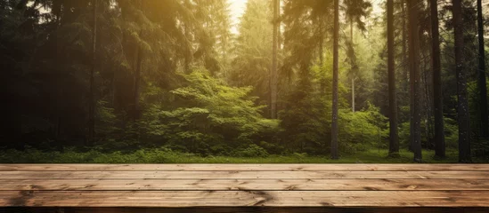 Fotobehang Wooden table in forest © Ilgun