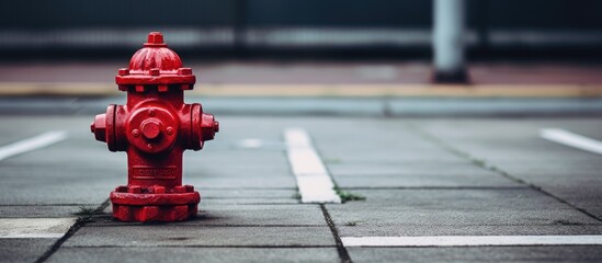 Red fire hydrant on sidewalk in middle of street - Powered by Adobe