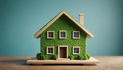 Modèle miniature de maison sur une table. Concept de construction immobilier vert et durable - IA générative - obrazy, fototapety, plakaty