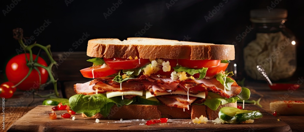 Wall mural A sandwich with bacon, lettuce, tomato, and cheese