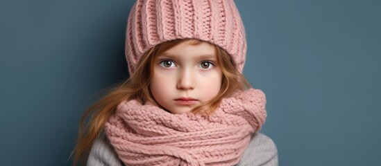 A little girl in a pink cap and scarf