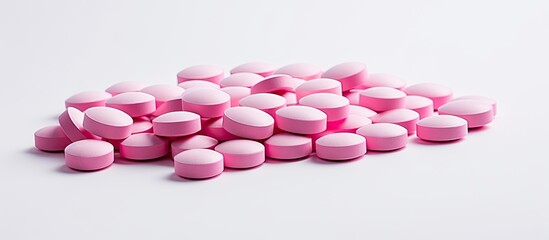 Obraz na płótnie Canvas A stack of pink tablets on a white background