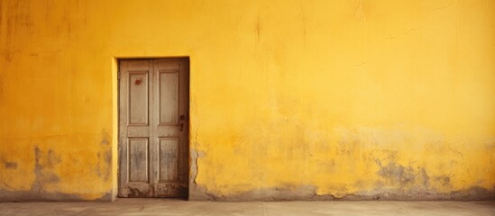 Room with a yellow wall, door, and window