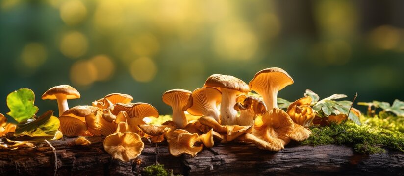 Mushrooms growing on a log in a forest
