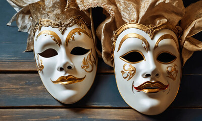 venetian carnival masks. Background - theatrical masks. Template empty spac - obrazy, fototapety, plakaty
