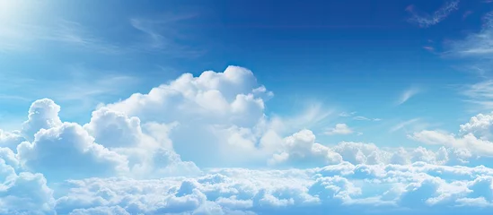 Foto op Plexiglas A plane soaring in a sky dotted with fluffy clouds © Ilgun