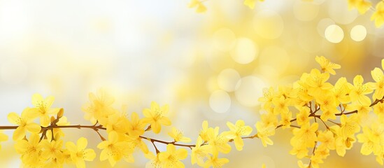 Yellow flowers on a branch with a blurry background