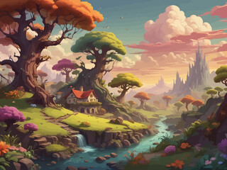 Obraz na płótnie Canvas Fantasy Island Cartoon Design Very Cool