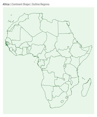 Africa. Simple vector map. Continent shape. Outline Regions style. Border of Africa. Vector illustration.