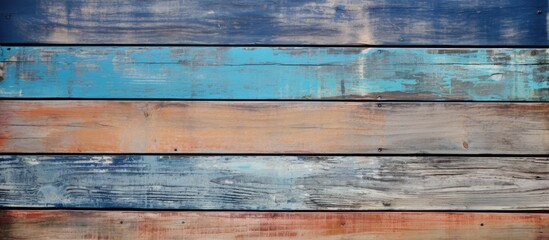 A close-up of a wooden surface with various colors of paint