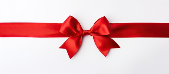 Close up of red ribbon with bow