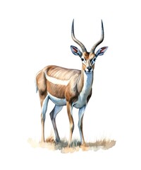 Watercolor illustration of an antelope isolated on white background.