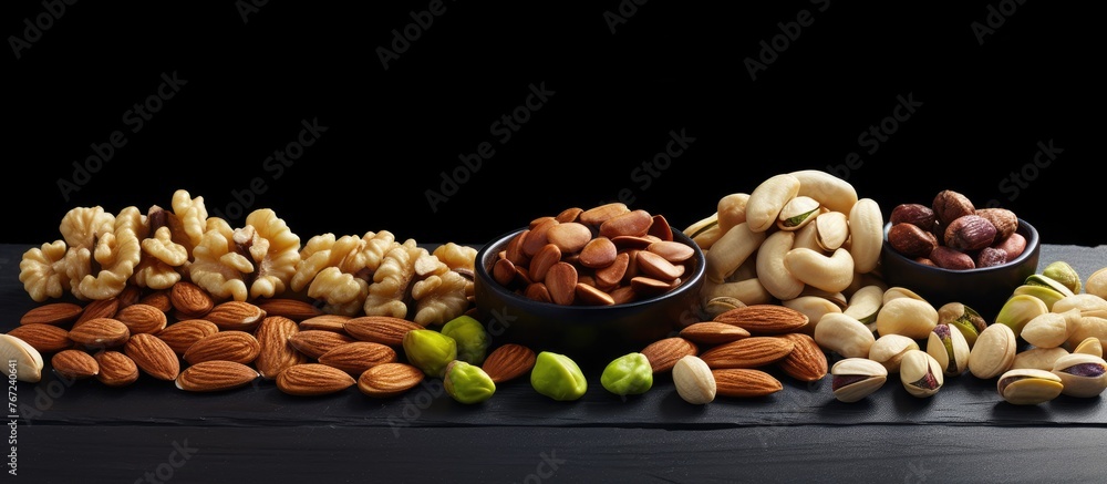 Poster a close up of a table with assorted nuts