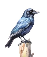 Obraz premium Watercolor illustration of a crow bird isolated on white background.