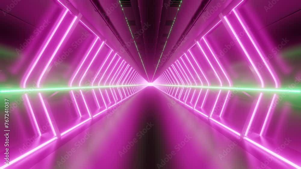 Poster 3d loop animation of illuminated futuristic tunnel, sci fi background