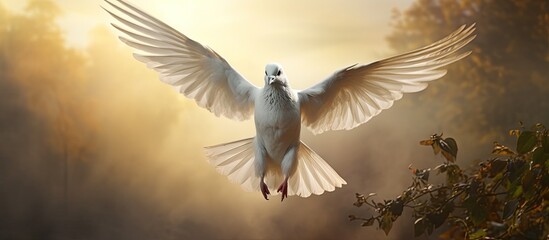 White bird soaring through the sky with outstretched wings - obrazy, fototapety, plakaty