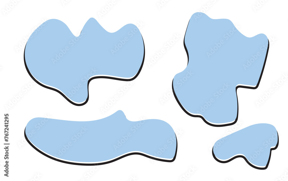Poster organic blob shape abstract blue color with line. set of irregular blot form graphic element