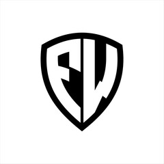 FW monogram logo with bold letters shield shape with black and white color design