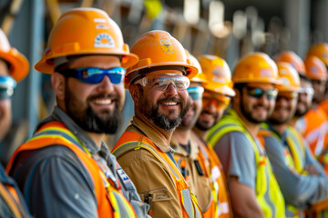 Happy Construction Crew Captures Moment in Stunning 4K Quality - Real Image of Smiling Workers in Uniform