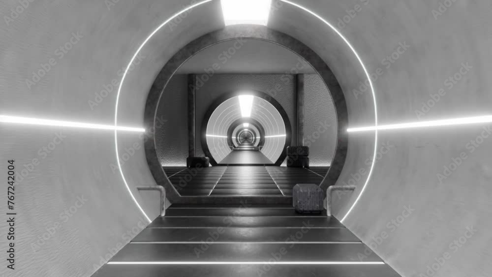 Aufkleber 3d animation loop of tunnel with glowing lights