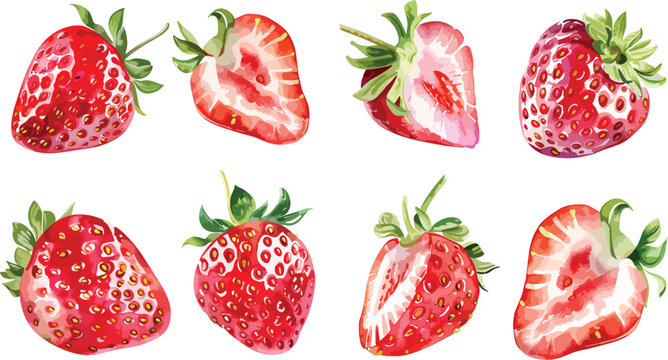 Fresh strawberry watercolor summer fruit hand painted. Vegetable red fruit summer isolated on white background. Red berry fruit vector illustration