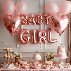 "BABY GIRL" balloons, gender reveal party of baby shower